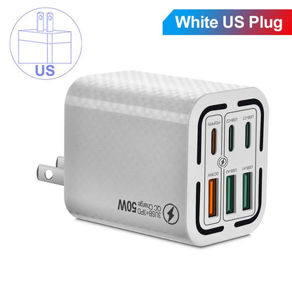 50W 6-Port USB & Type-C Charging Block Suitable for All Smartphone