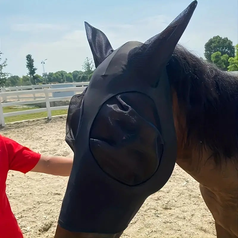 Stretchy Horse Fly Mask with Extra-Large Eyes & Mane Opening – Soft, Breathable
