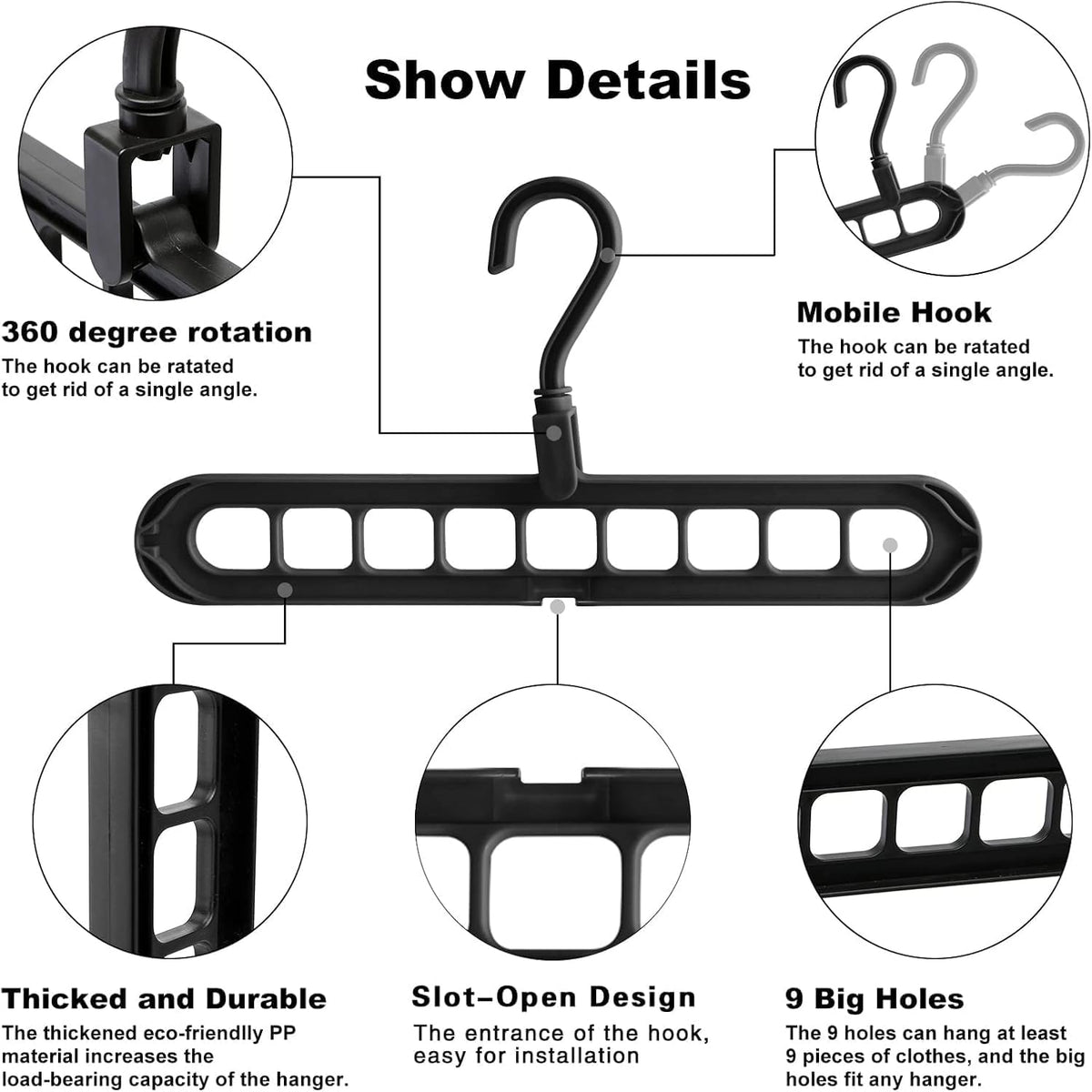 9 Space-Saving  Heavy-Duty PP Plastic Tiered Hanger