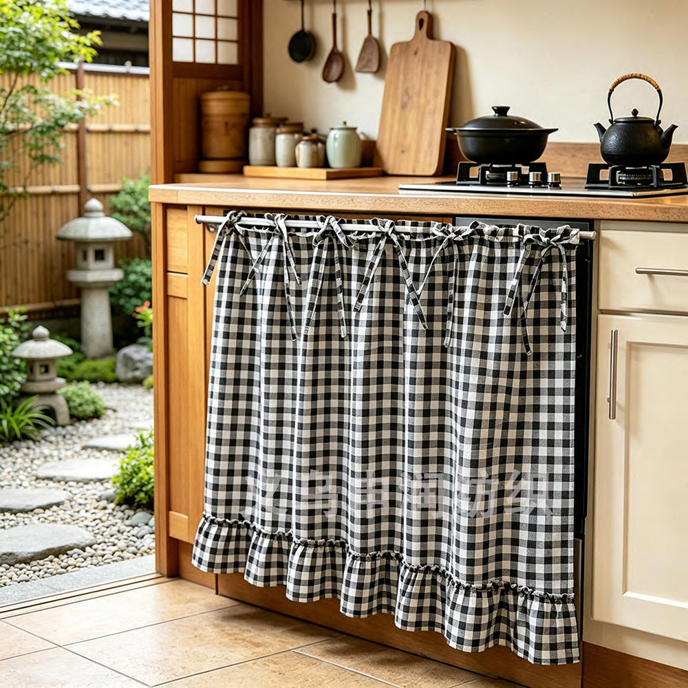 Christmas Gingham Tiered Length Stove Front Curtain
