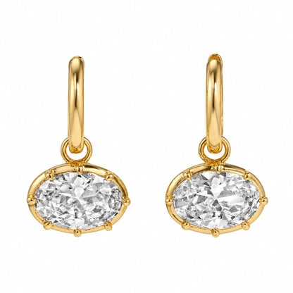 Women's Oval Zircon Earrings - Fashionable Artificial Gemstone Jewelry
