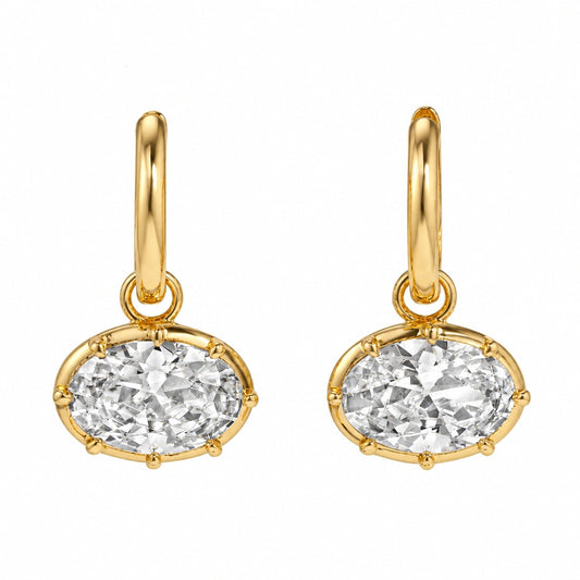 Women's Oval Zircon Earrings - Fashionable Artificial Gemstone Jewelry