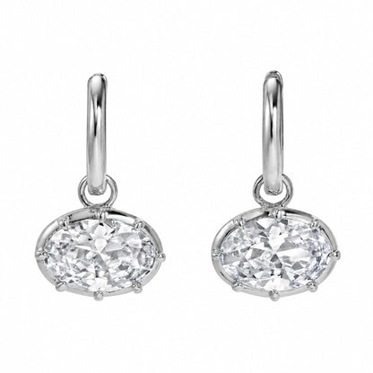 Women's Oval Zircon Earrings - Fashionable Artificial Gemstone Jewelry