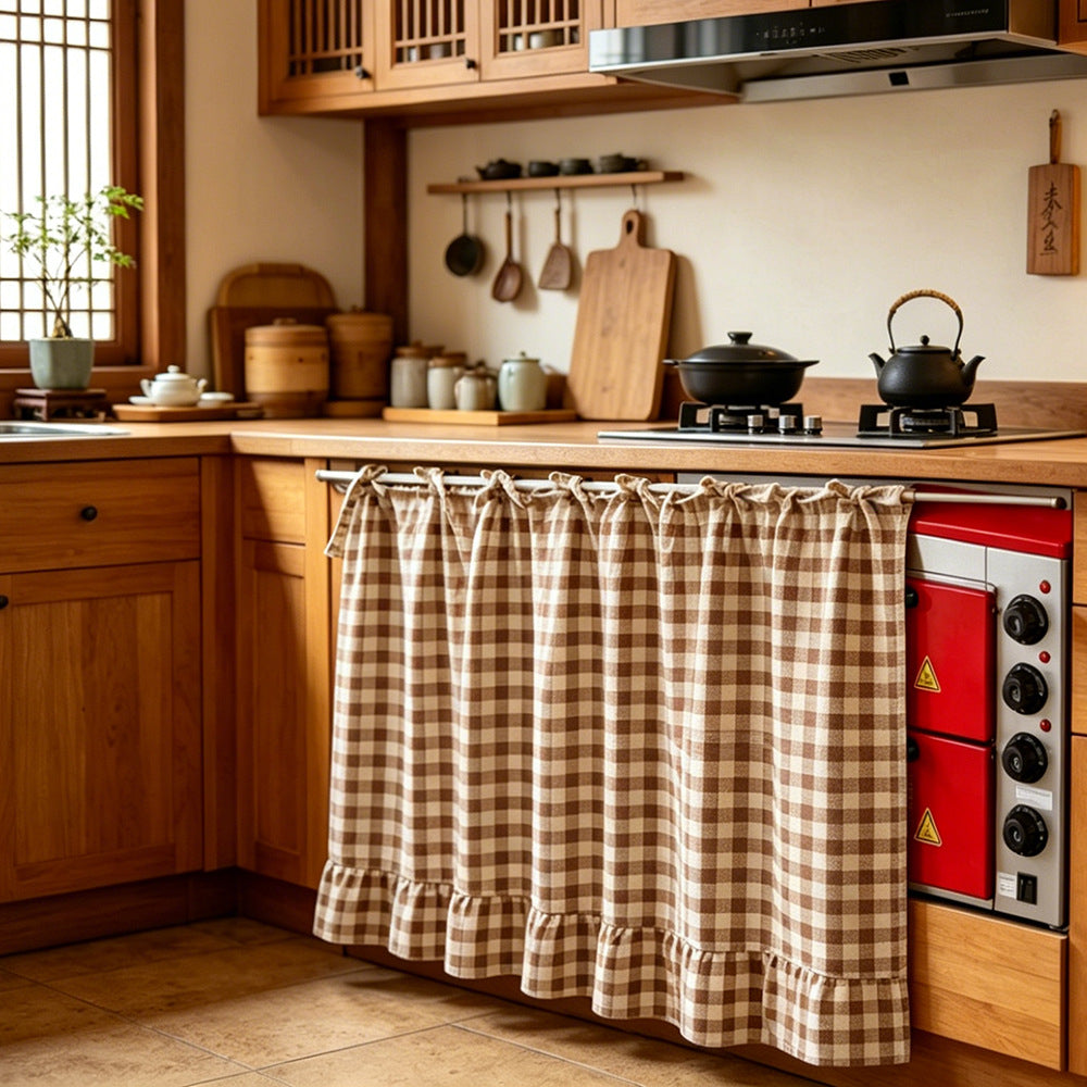 Christmas Gingham Tiered Length Stove Front Curtain