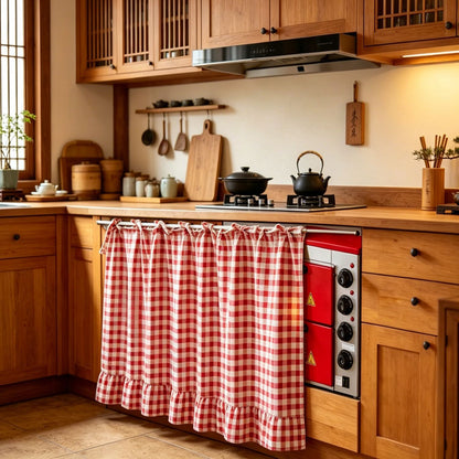 Christmas Gingham Tiered Length Stove Front Curtain