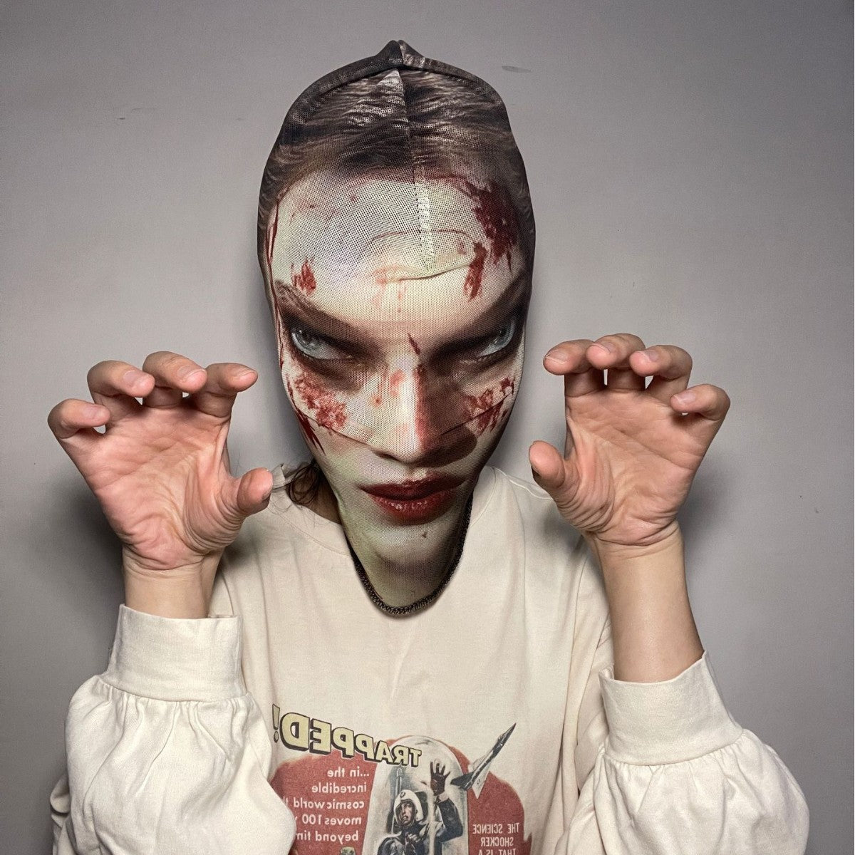Halloween Full-Head Breathable Transparent Face Mask