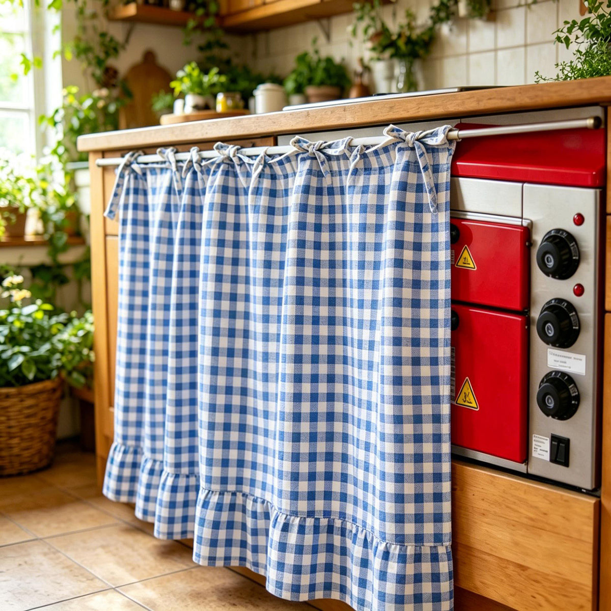 Christmas Gingham Tiered Length Stove Front Curtain
