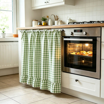 Christmas Gingham Tiered Length Stove Front Curtain