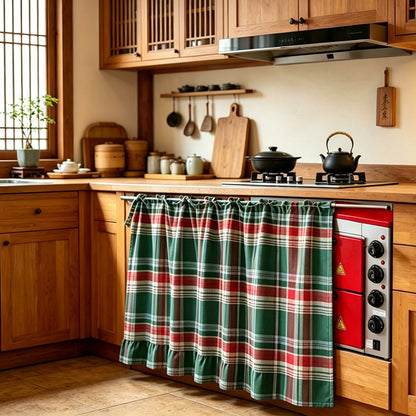 Christmas Gingham Tiered Length Stove Front Curtain