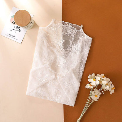 Sheer mock-neck lace base layer top