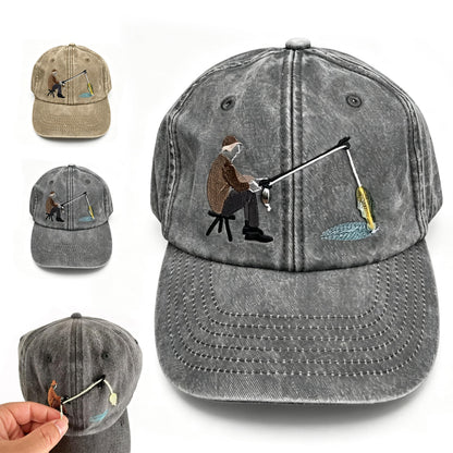 Embroidered Fisherman Hat with Pull-Up Glass Fish