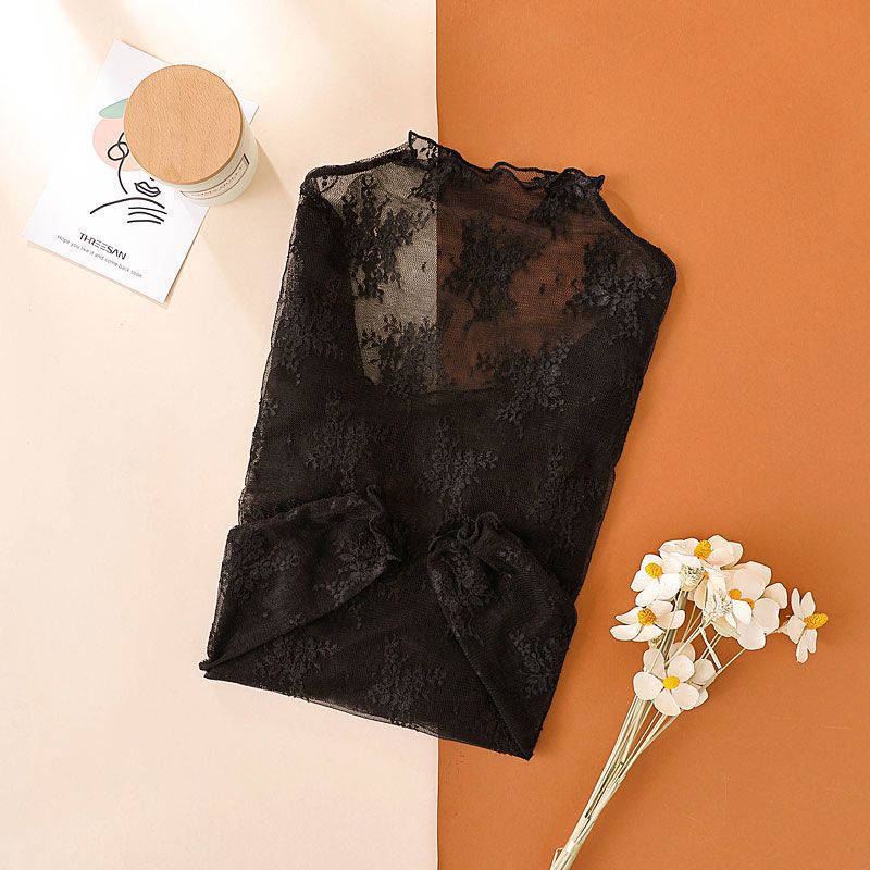 Sheer mock-neck lace base layer top