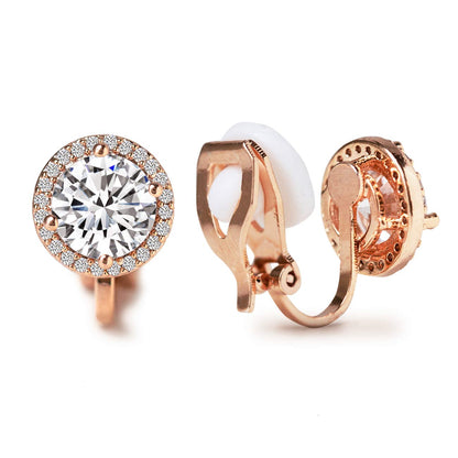 Round Halo Crystal Clip On Earrings