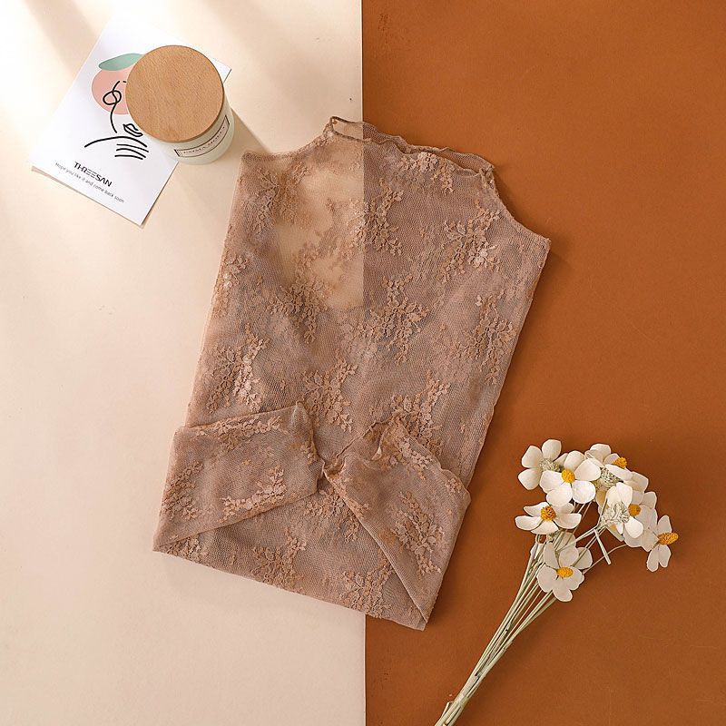 Sheer mock-neck lace base layer top