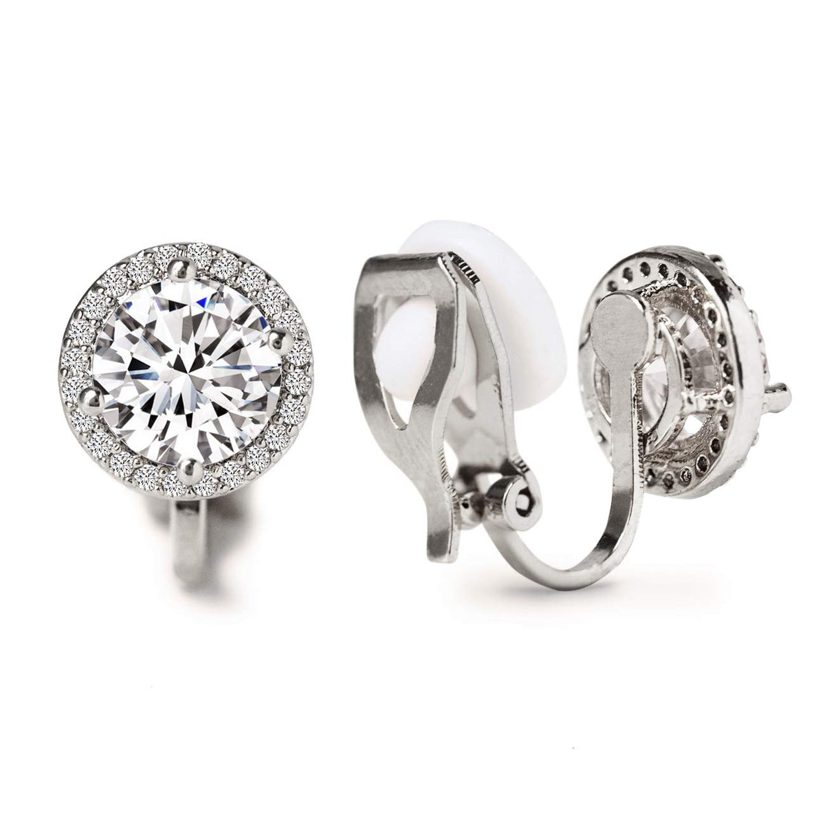 Round Halo Crystal Clip On Earrings