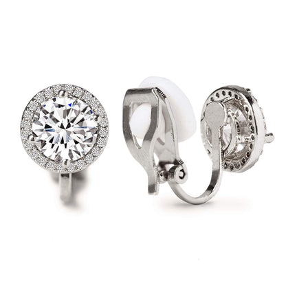 Round Halo Crystal Clip On Earrings