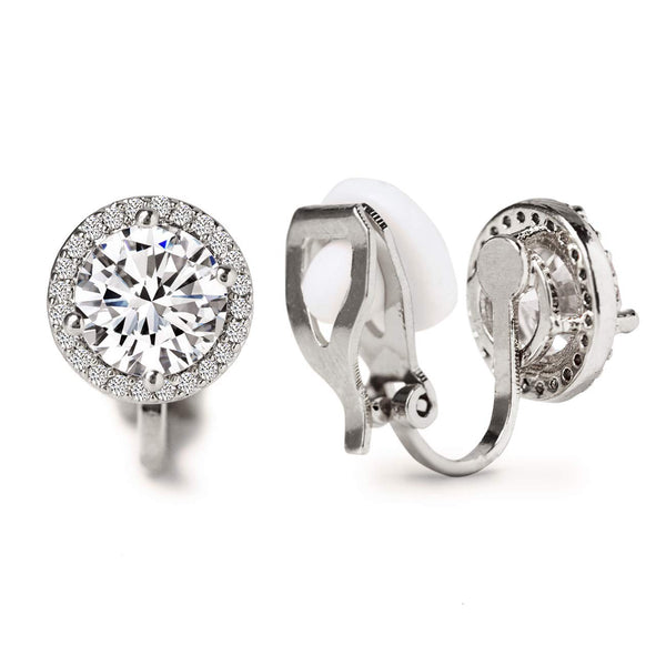 Round Halo Crystal Clip On Earrings