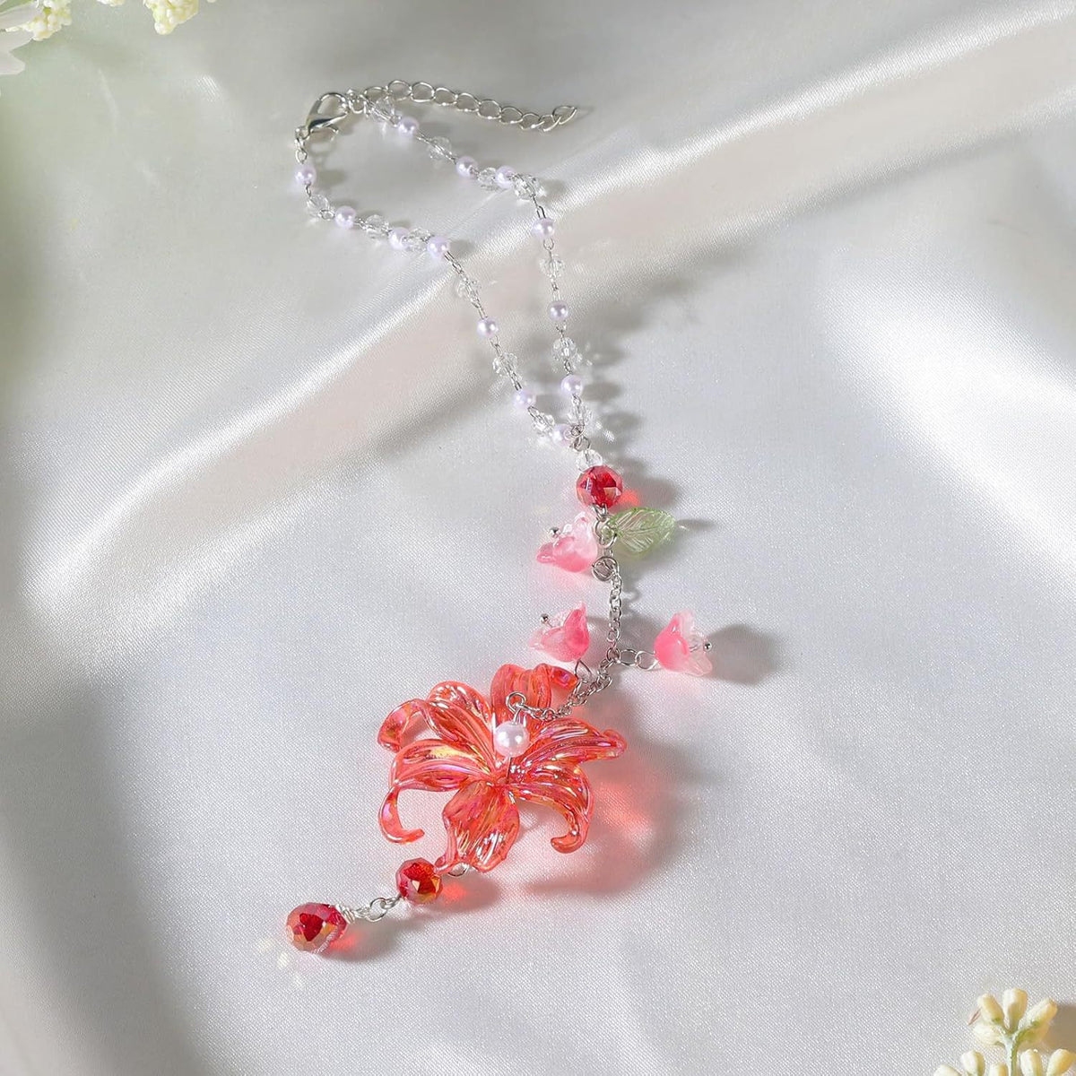 Floral Lily Car Charm for Rearview Mirror