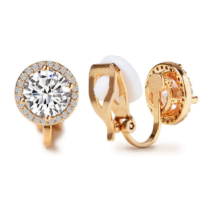 Round Halo Crystal Clip On Earrings