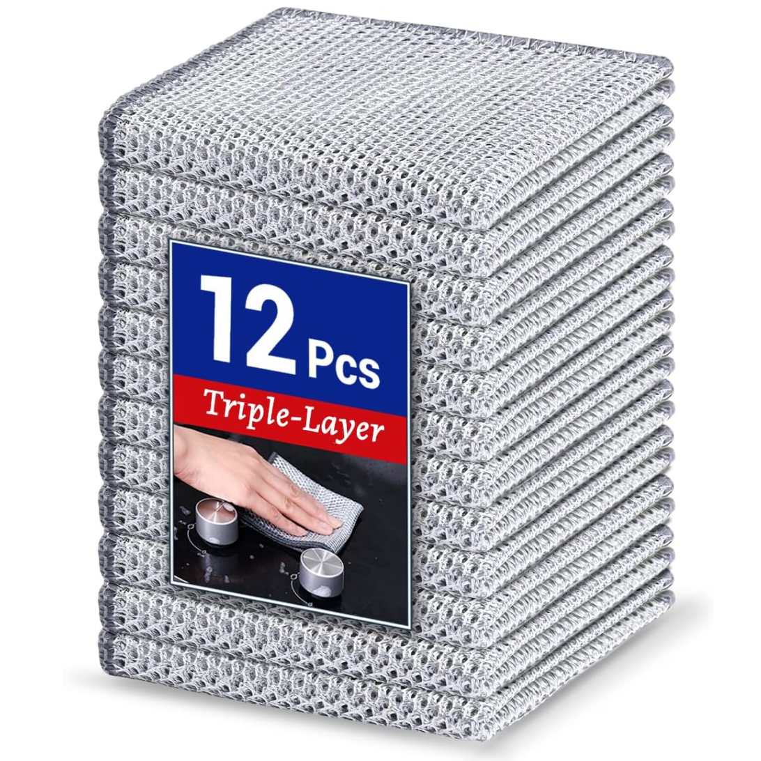 12pcs Scratch-Free Steel Dishcloths. Reusable, Quick-Dry, Odorless