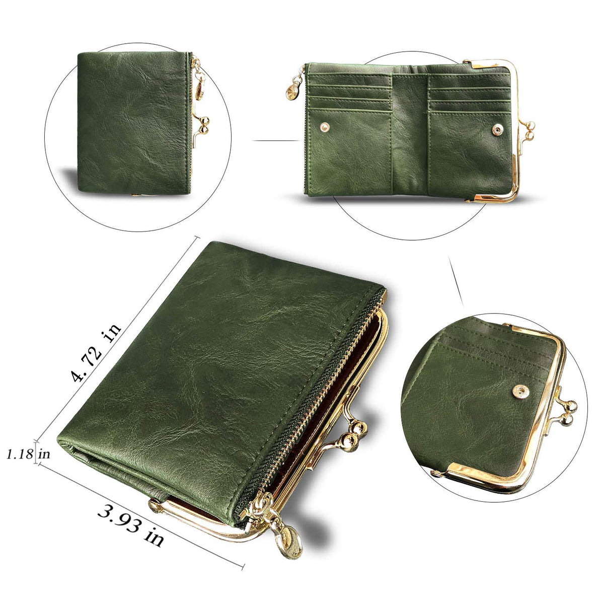 Womens Wallet RFID Small Compact Bifold Leather Vintage Wallet