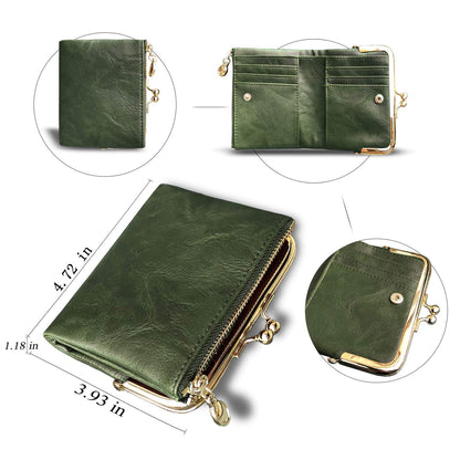 Womens Wallet RFID Small Compact Bifold Leather Vintage Wallet