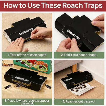 10Pcs Cockroach Traps Indoors - Sticky Roach Traps & Killer, Family & Pet Safe