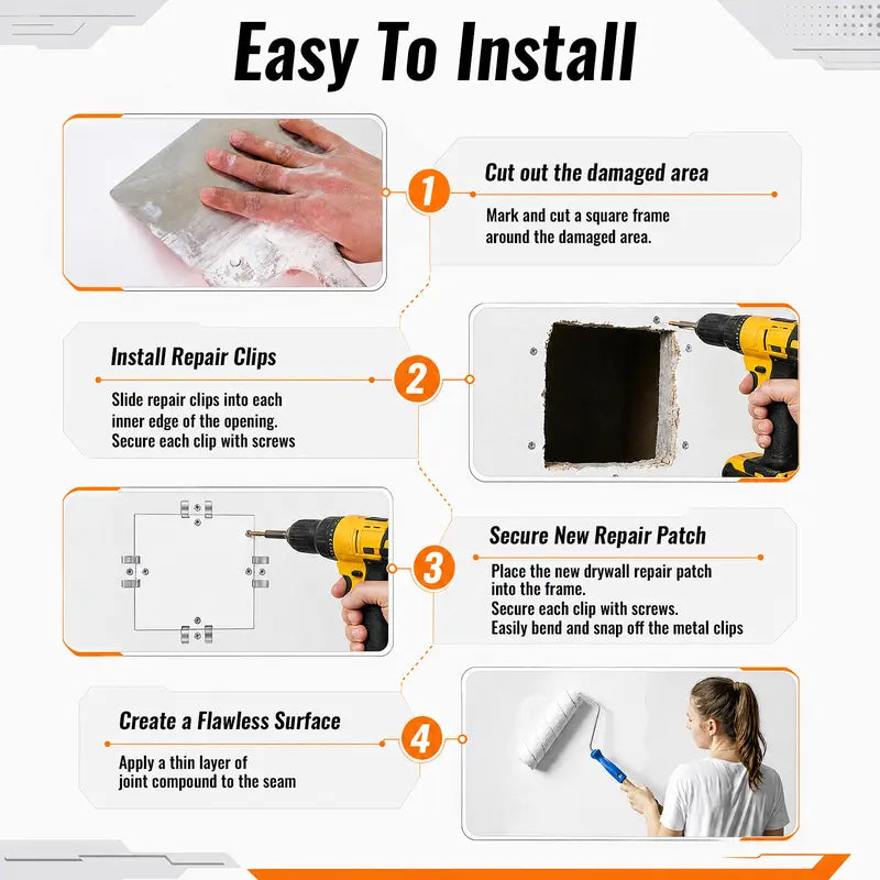 10Pcs Drywall Clips with Screws, Professional Wall Hole Repair Kit