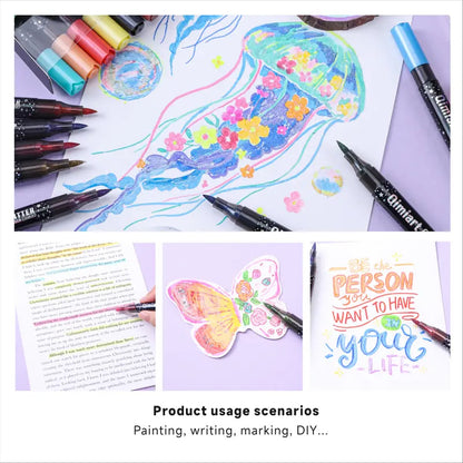 48 Colors Precision Dual Tip Shimmer Brush Pens - Brush & Fine
