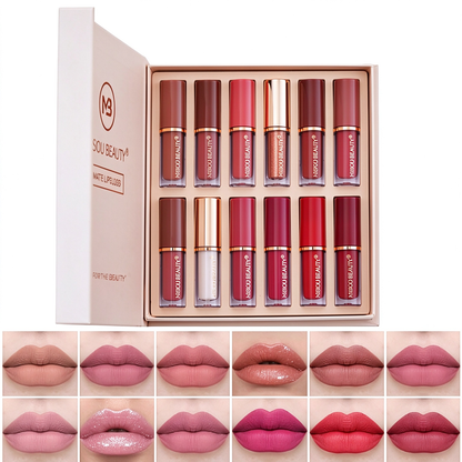 12Pcs Velvet Matte Liquid Lipstick Set,Lip Makeup Gift Kit for Women