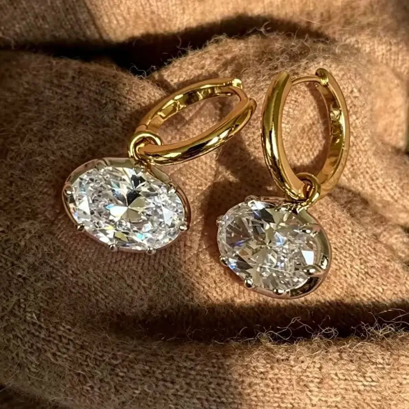 Women's Oval Zircon Earrings - Fashionable Artificial Gemstone Jewelry