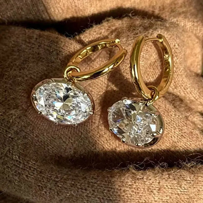 Women's Oval Zircon Earrings - Fashionable Artificial Gemstone Jewelry