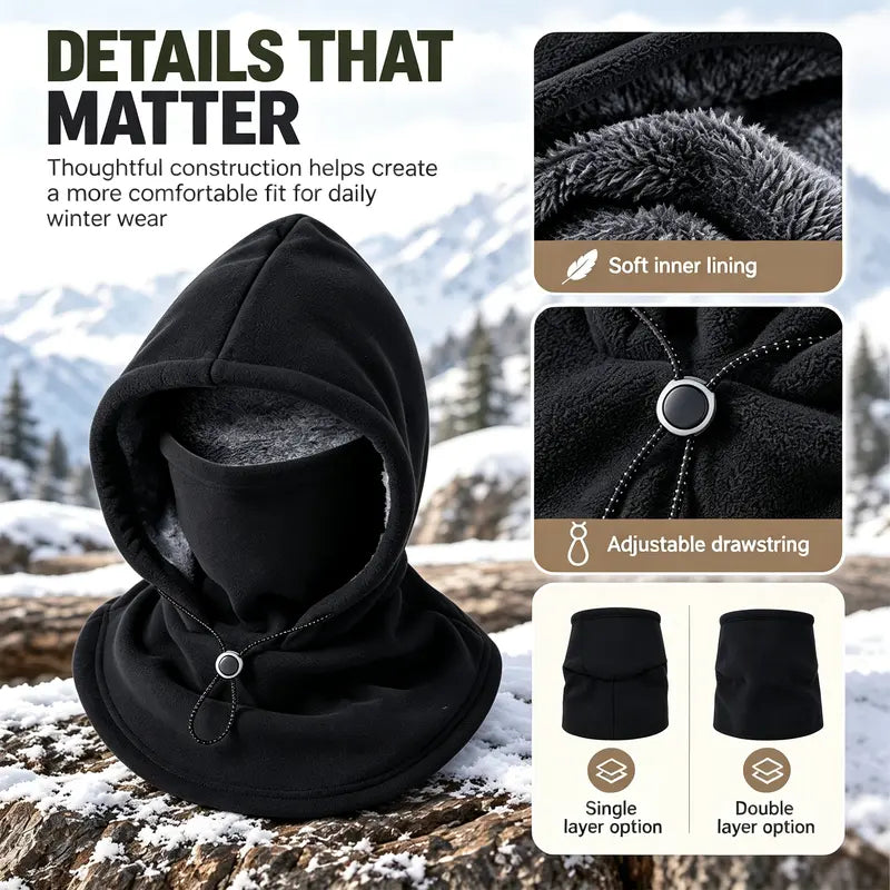 Cold Weather Fleece Balaclava Hat - Thick Fleece, Windproof Full Face Cover