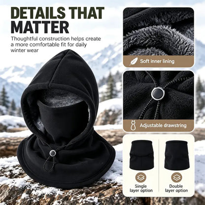 Cold Weather Fleece Balaclava Hat - Thick Fleece, Windproof Full Face Cover