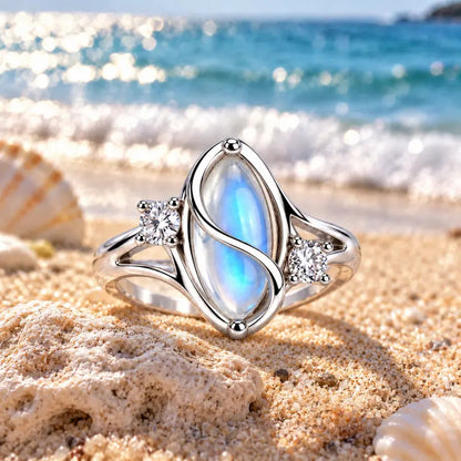 925 Sterling Silver Moonstone Ring, Embellished with Cubic Zirconia