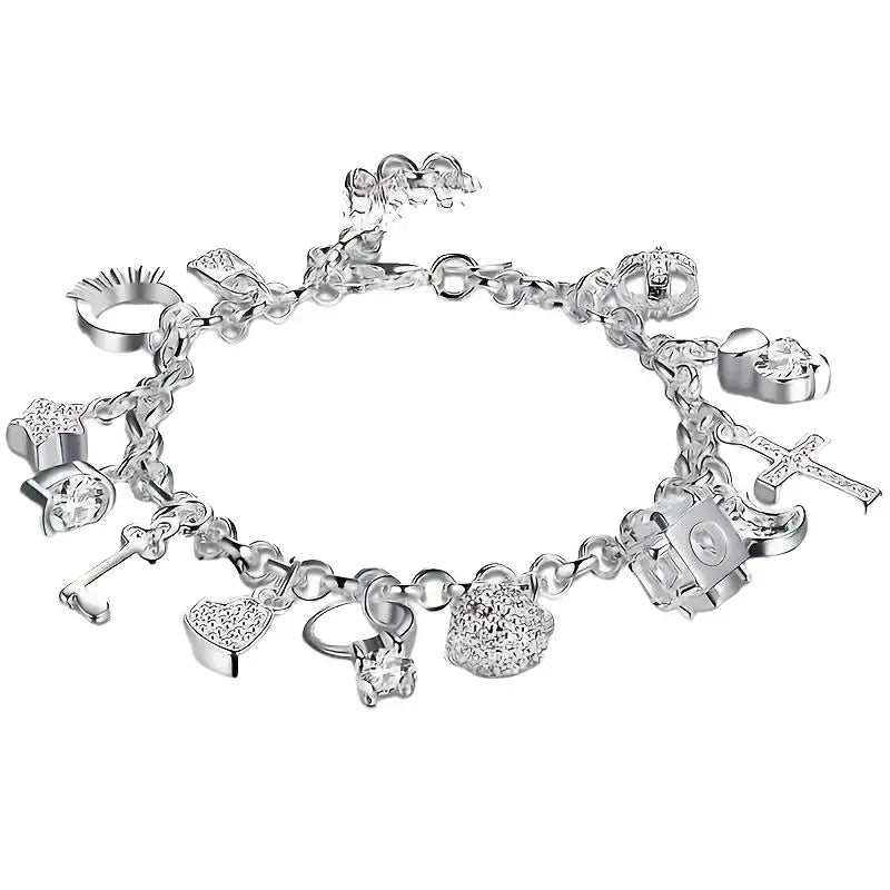 Charm Bracelet for Women Flower Bracelet Sterling Silver