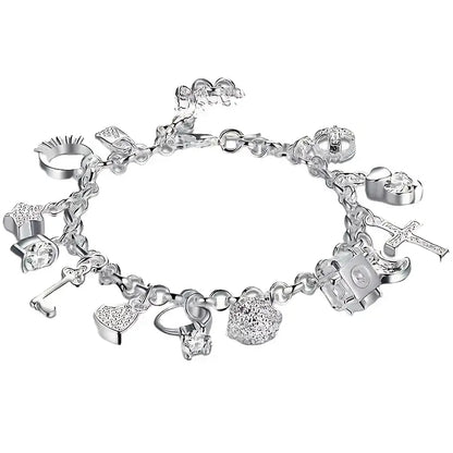 Charm Bracelet for Women Flower Bracelet Sterling Silver