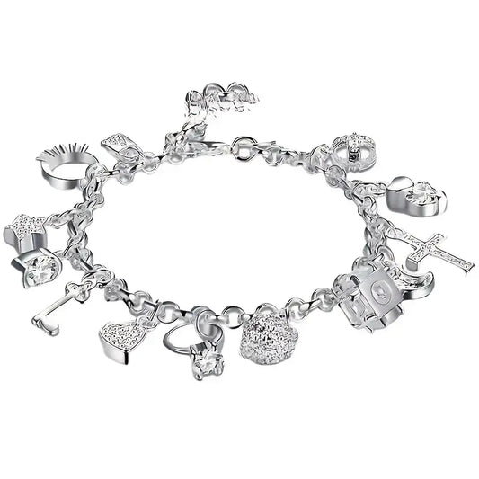 Charm Bracelet for Women Flower Bracelet Sterling Silver