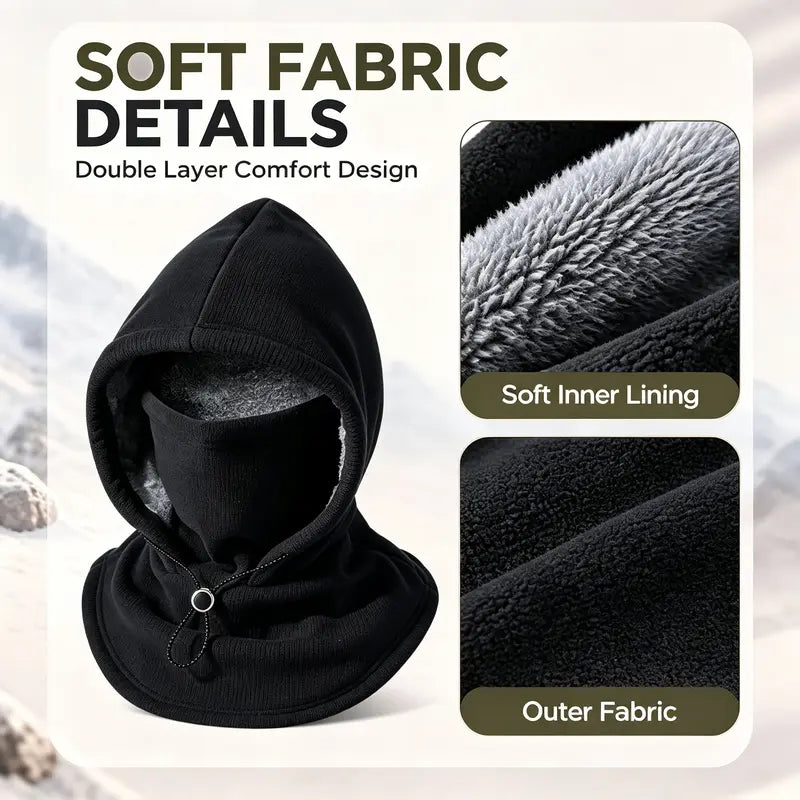 Cold Weather Fleece Balaclava Hat - Thick Fleece, Windproof Full Face Cover