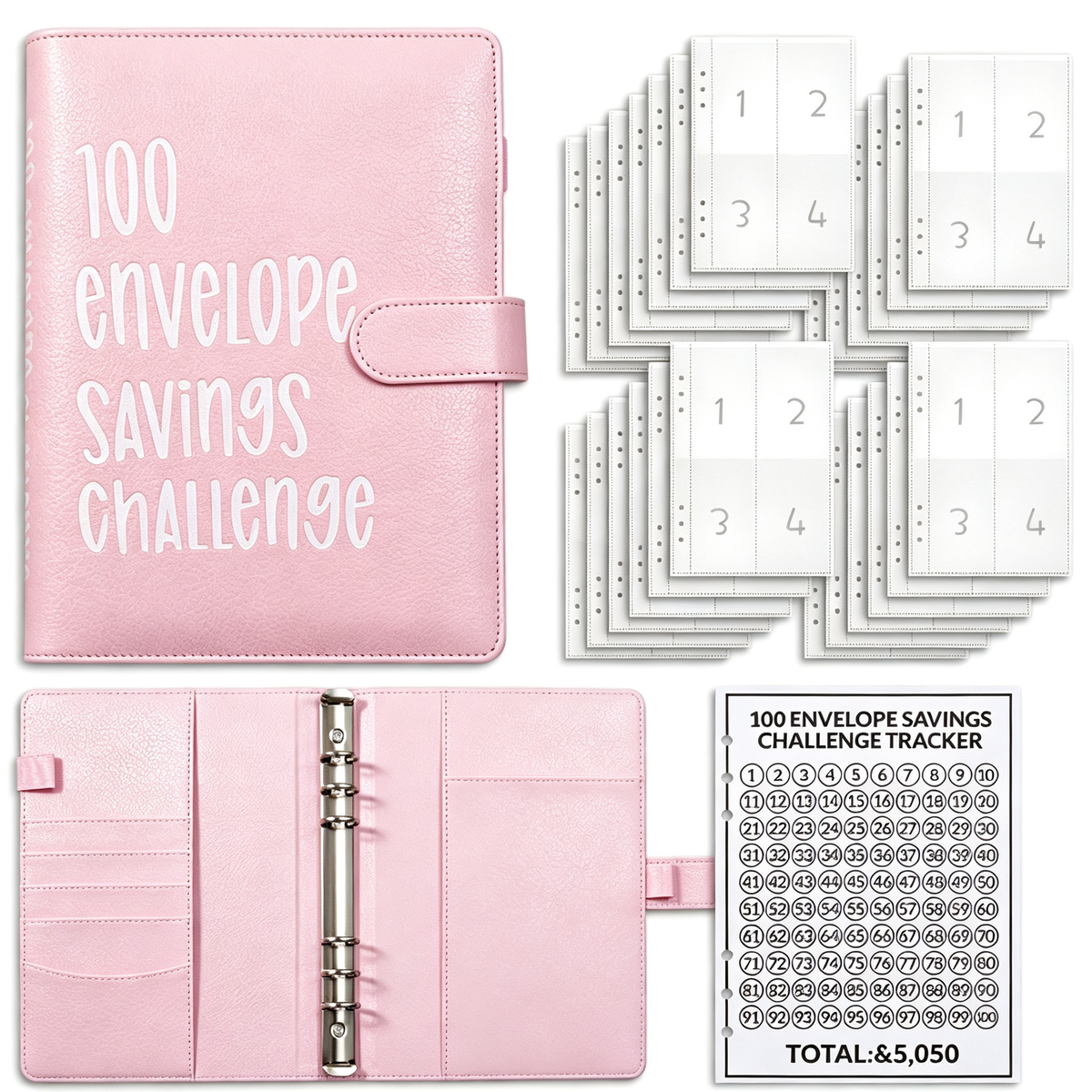 100 Envelopes Money Saving Challenge Budget Planner with Cash Envelopes