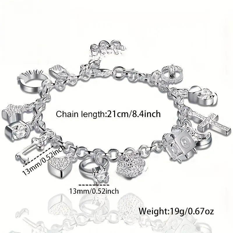 Charm Bracelet for Women Flower Bracelet Sterling Silver
