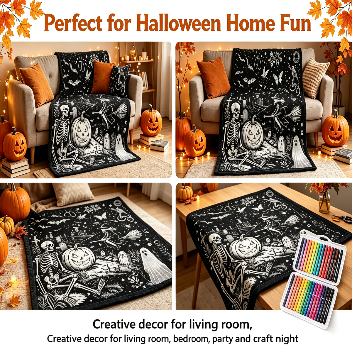 Halloween DIY Coloring Mat 70x100 - Includes 24 Washable Markers