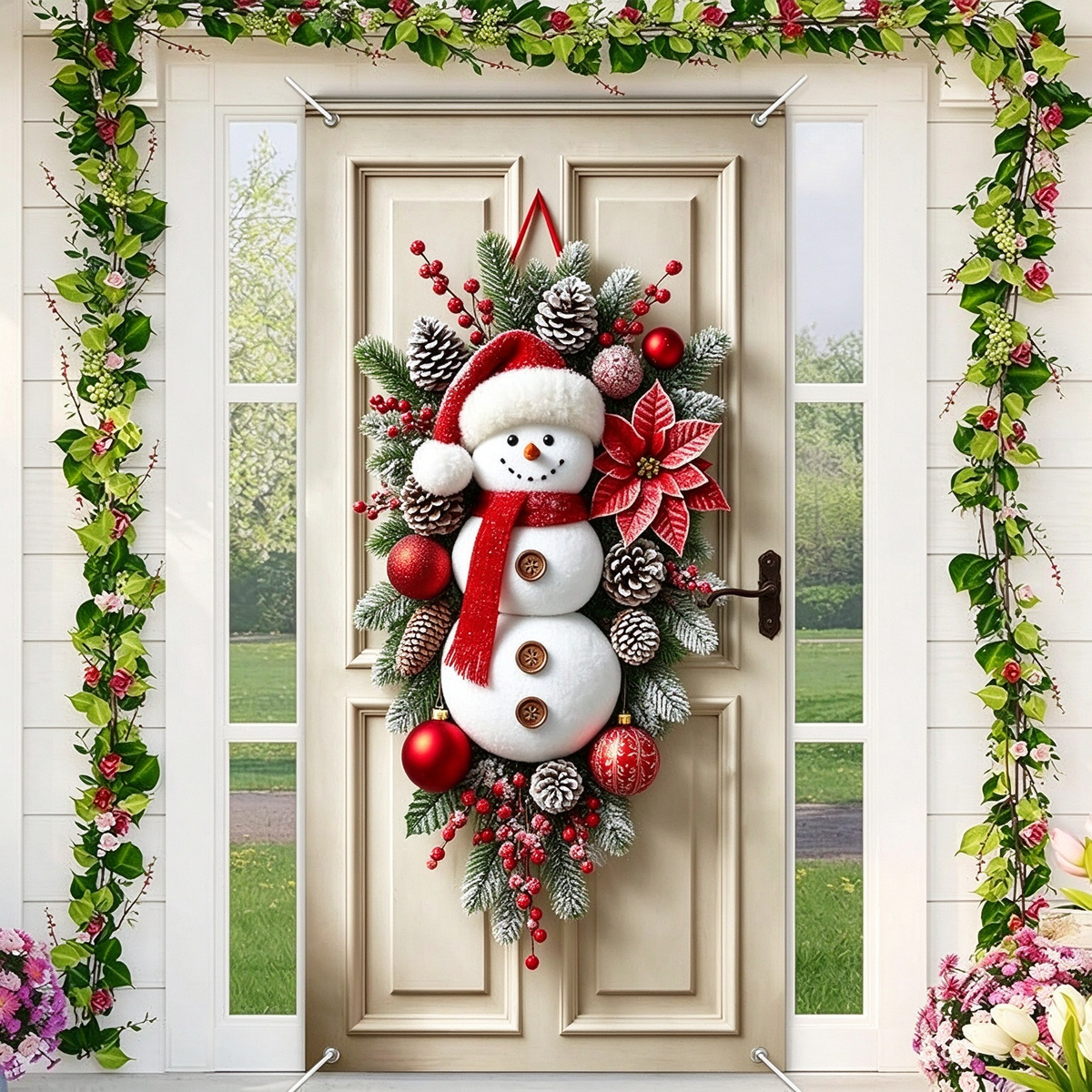 Santa & Reindeer Stretch Fabric Door Banner with Elastic Edges