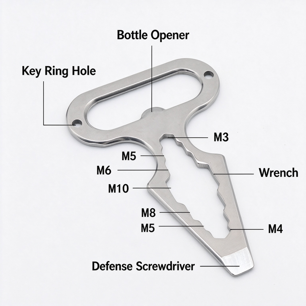 2 Pcs Multi-function Wrench, Stainless Steel, Self-nailing Multitool Keychain