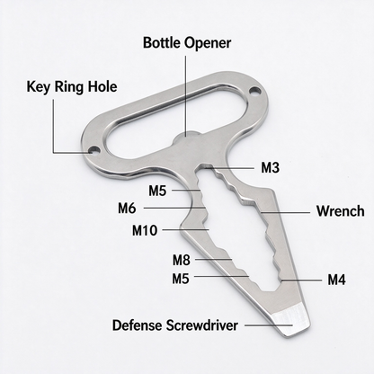 2 Pcs Multi-function Wrench, Stainless Steel, Self-nailing Multitool Keychain