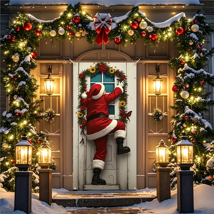Santa & Reindeer Stretch Fabric Door Banner with Elastic Edges