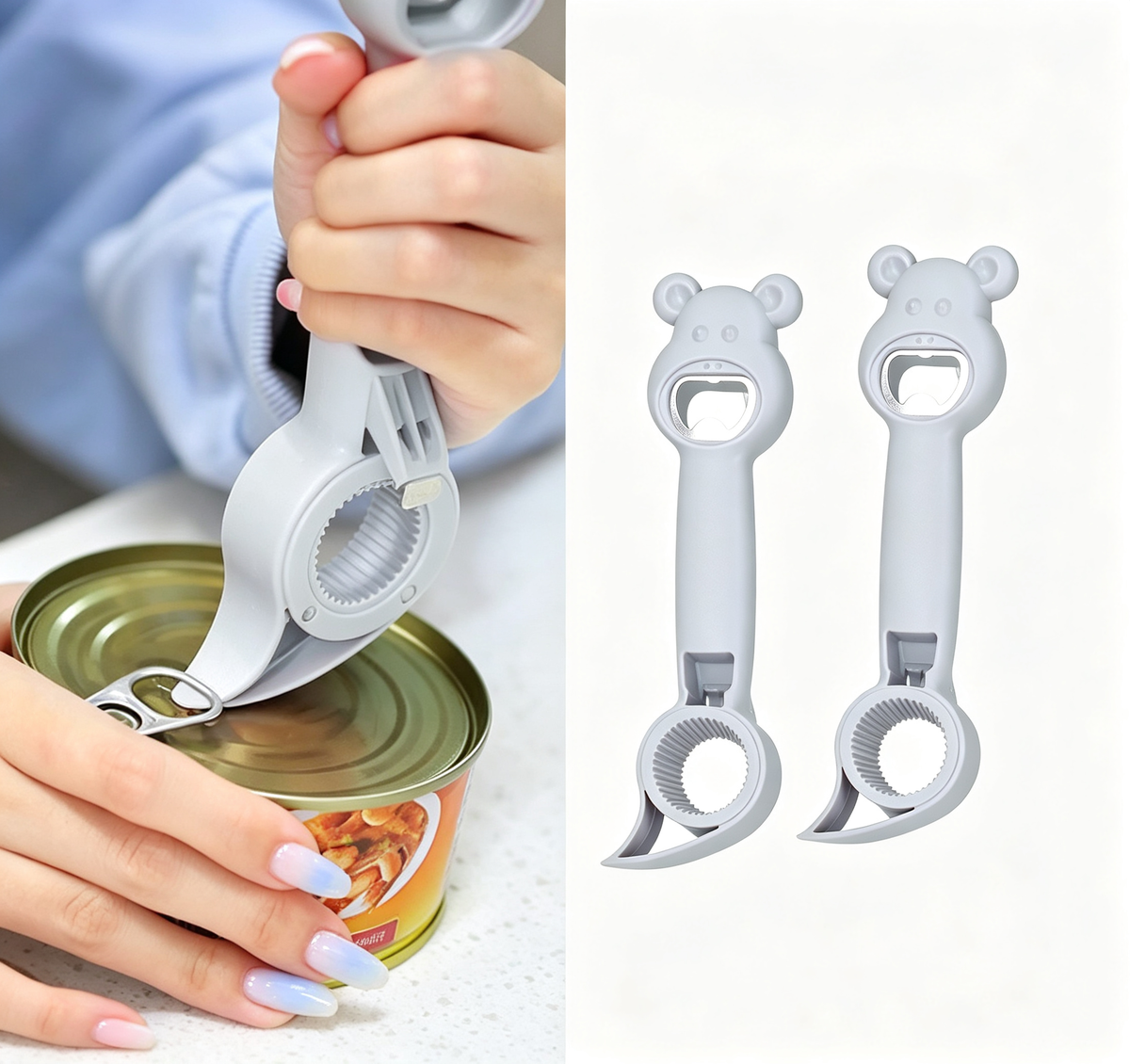 2-Pack Bear-Shaped Bottle Openers - Multi-functional Bottle Cap Openers