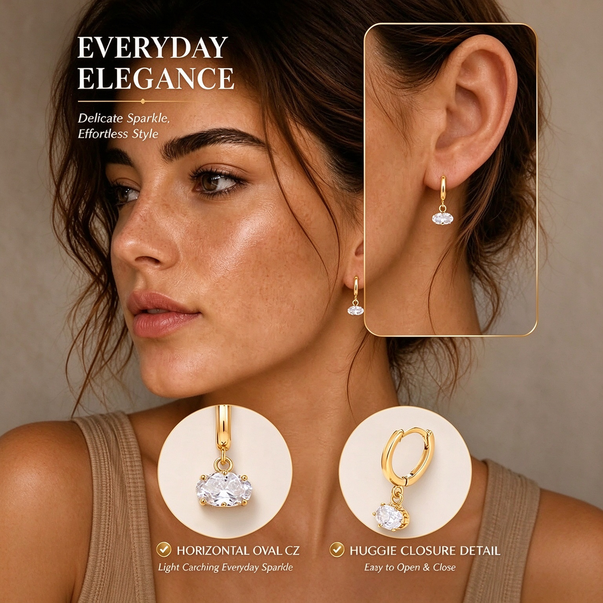 Women's Oval Zircon Earrings - Fashionable Artificial Gemstone Jewelry