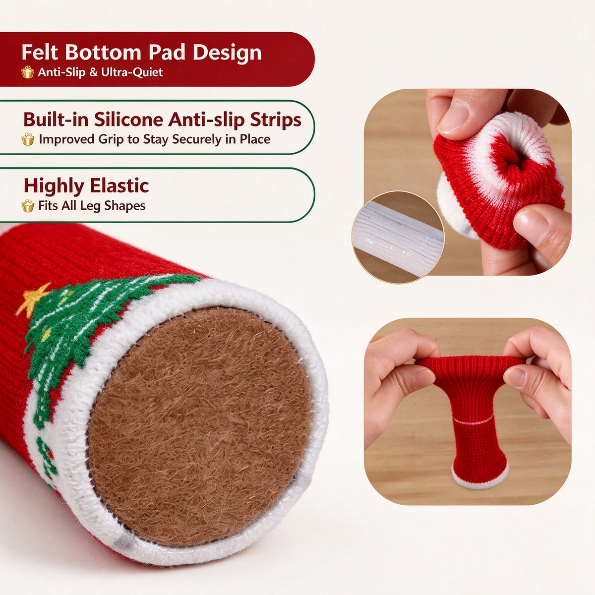 8Pcs Christmas Knit Chair Leg Floor Protectors, Anti-Scratch