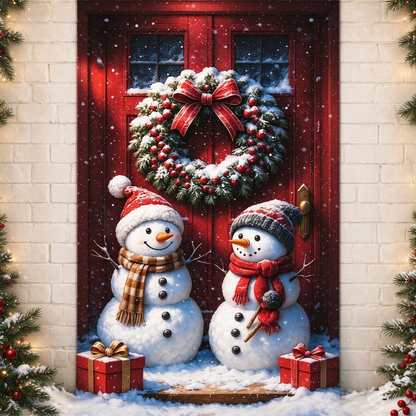 Santa & Reindeer Stretch Fabric Door Banner with Elastic Edges